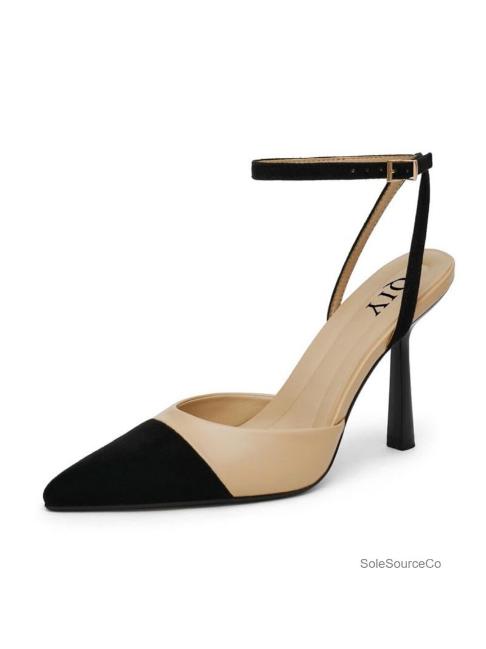 Faux Leather Closed Toe Stiletto Pump Ankle Strap Heel